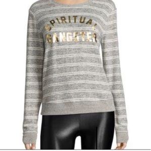 Sz. M “Spiritual Gangster” Gray and White Stripe Top